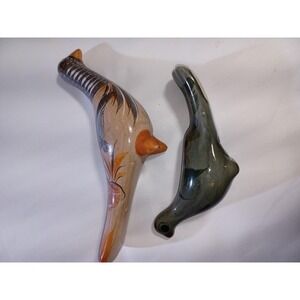 Unmarked Ceramic Bird Figurine Whistles Set 2 Multicolor Art Pottery Decor